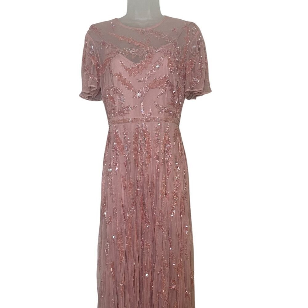 Mac Duggal Wisteria Sequin Beaded Tulle Midi Dress Size 4 Sample Gown - Picture 3 of 9